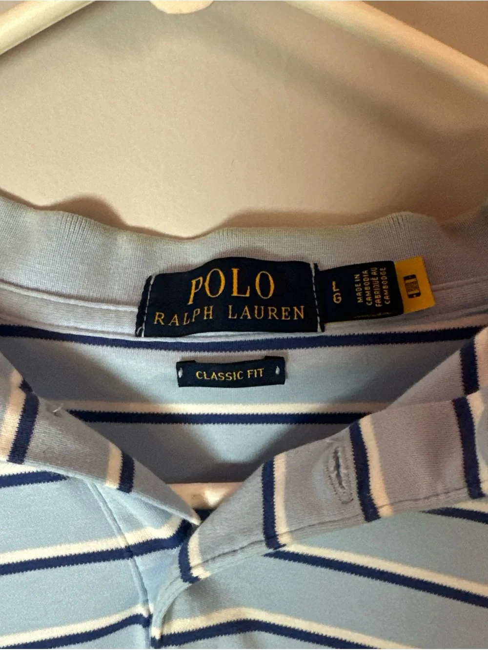 Vintage Polo Ralph Lauren 100% Cotton Blue/White Stripe Polo - Large